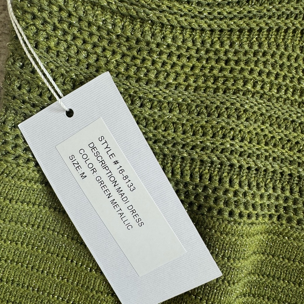 Torn by Ronny Kobo Madi Dress in metallic green sexy beach crochet midi sz m - Picture 9 of 15